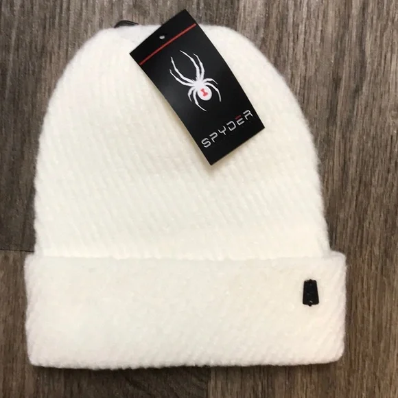 NWT Spyder Diagonal Dimension Ribbed Cuff Beanie White - Picture 1 of 3